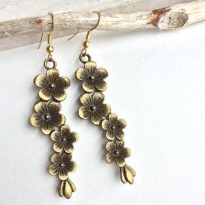 Brass Flowers long row Earrings